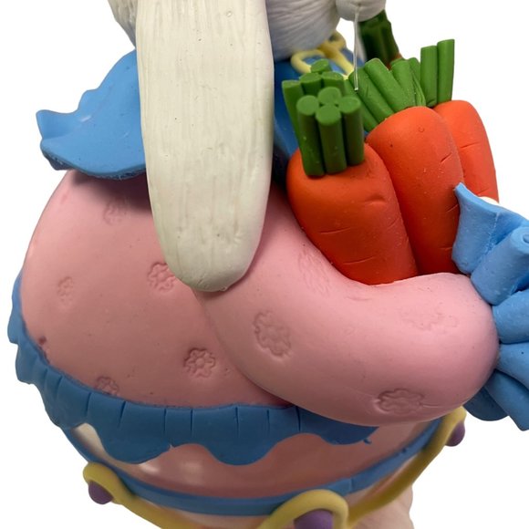 Easter Bunny Rabbit Glass Ball Polymer Clay White Pink Flowers Figure Décor 8" - Picture 10 of 13